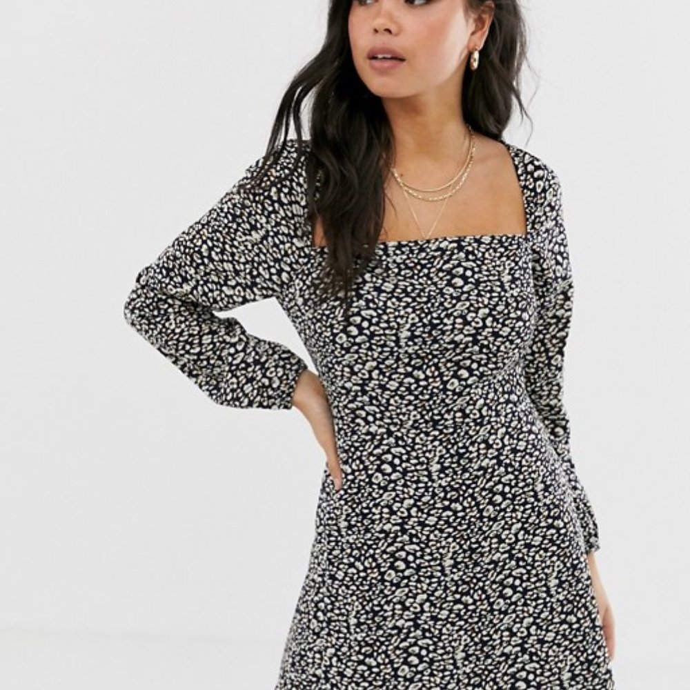 Wild Honey Square Neck Long Sleeve Leopard Dress